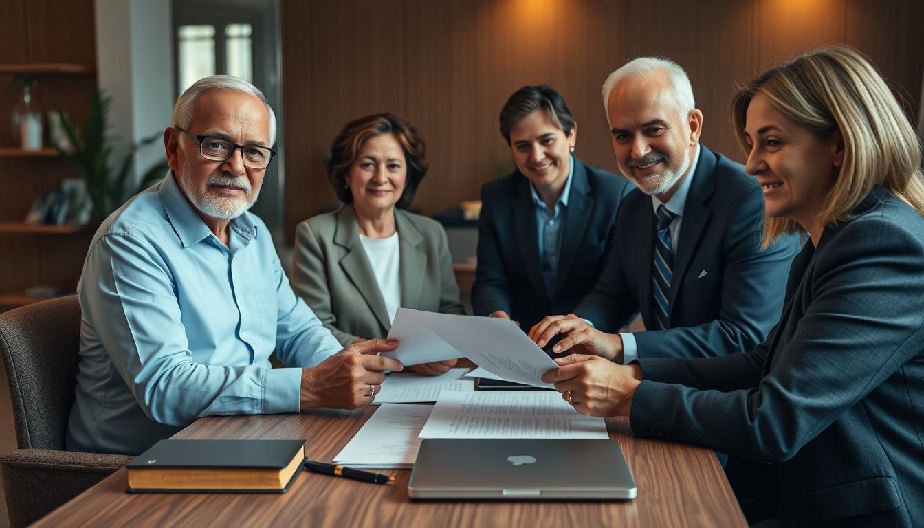Family reviewing legal documents